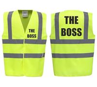 The Boss Hi Vis Funny Vest - Reflective High Visibility Waistcoat for Workplace Humour, Available in Pink or Yellow by Brook Hi Vis (UK, Alpha, XL, Regular, Regular, Standard, Yellow)