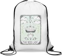 The Boss Lady 6 Crown Tarot Card Gym Sack Casual Drawstring Bag White