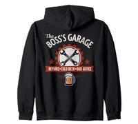The Boss’s Garage Repairs Cold Beer Bad Advice Fun Mechanic Zip Hoodie