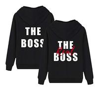 The Boss The Real Boss Couple Hoodie,Long Sleeve Thick His & Hers Pullover Hooded Sweatshirt with Pocket(Pack of 1) Boss-Black-2XL