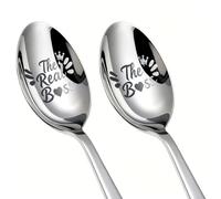 The Boss The Real Boss Gifts for Couples, Stainless Steel Engraved Coffee Spoons with Gift Box His and Hers Couple Gift Wedding Gifts Spoon for Valentines Day, Wedding, Birthday, Anniversary