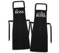 The Boss & The Real Boss - Matching Printed Aprons Couples Gift Set - One Size Black
