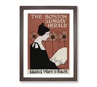The Boston Sunday Herald By Ethel Reed Classic Painting Framed Print | A4 Walnut Framed Wall Art | Ready to Hang | Classic Historical Picture | Living Room Bedroom Lounge Office