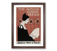The Boston Sunday Herald by Ethel Reed Framed Print | A2 Walnut Framed Wall Art | Ready to Hang | Modern Nature Picture | Living Room Bedroom Lounge Office