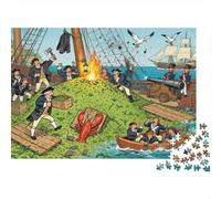 The Boston Tea Party Harbor Chaos Wooden Jigsaw Puzzle Waterproof 1000 Piece Puzzles for Adults Fun Challenging Games