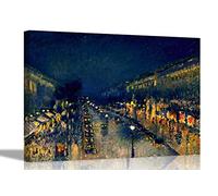 The Boulevard Montmartre at Night By Camille Pissarro Canvas Pictures Framed Prints Wall Art Home Office Work Framed Hanging Artwork Large 86 x 61cm (34 x 24 inches)
