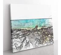 The Bournemouth Coast in Abstract Modern Canvas Wall Art Print Ready to Hang, Framed Picture for Living Room Bedroom Home Office Décor, 50x50 cm (20x20 Inch)