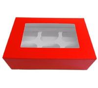 The Box Trader 2 x New Red Cupcake Windowed Boxes, Modern Style, Holds 6 Cupcakes Each, 9.5" x 6.5" x 3"