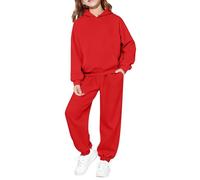 The Boy Kids Tracksuits Full Set Girls Boys 2 Piece Oversized Outfits Solid Color Cuffed Sweatpants Oversized Pullovers Hoodie Sportwear Red 2-3 Years