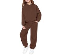 The Boy Kids Tracksuits Full Set Girls Boys 2 Piece Oversized Outfits Solid Color Cuffed Sweatpants Oversized Pullovers Hoodie Sportwear Brown 5-6 Years