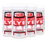 The Boyer Corporation Red Crown Lye for Soap Making, Sodium Hydroxide Pure High Test Food Grade Lye, Caustic Soda, Drain Cleaner and Clog Remover, 4 Pack 2.2 lbs