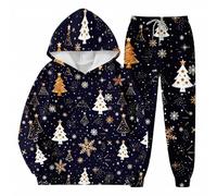 The Boys Girl's Christmas Sherpa Hoodies and Pants Boys Long Sleeve Solid Color Tracksuits Xmas Fleece Pullover Warm Fuzzy Oversized Kids Set Black 5-6 Years