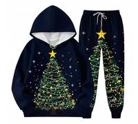 The Boys Girl's Christmas Sherpa Hoodies and Pants Boys Long Sleeve Solid Color Tracksuits Xmas Fleece Pullover Warm Fuzzy Oversized Kids Set Dark Blue 2-3 Years