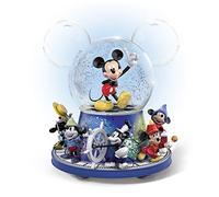 The Bradford Exchange Disney Mickey Mouse Glitter Globe - Glass Glitter Globe With Mouse Ears Captures Mickey Mouse Through The Years With 8 Sculpted Figures In All. Base Rotates To Music