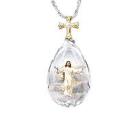 The Bradford Exchange 'Divine Inspiration' Crystal Pendant - Faith-inspired crystal with art of Jesus. Sterling silver cross with 18-carat gold-plating and crystal