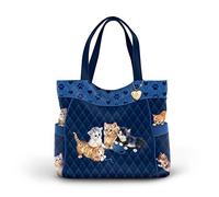 The Bradford Exchange Jürgen Scholz 'Kitty-Kat Cute' Printed Fabric Tote Bag With Light Blue Trim And Paw Print Pattern Features Cat Artwork By Jürgen Scholz Exclusively available from