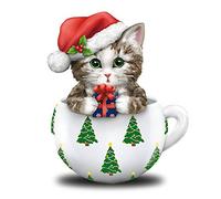 The Bradford Exchange Kayomi Harai 'Meow-Y Christmas Cups' Cat Figurine -Christmas-Inspired Cat Figurine Of A Purr-Fect Feline In A Teacup, Inspired By Kayomi Harai's Big-Eyed Kitten Artwork