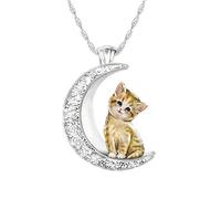 The Bradford Exchange 'My Beloved Kitten' Yellow Tabby Cat Moon Ladies' Pendant - A unique cat-inspired ladies' pendant, with silver-plating and genuine Swarovski® crystals in crescent moon design
