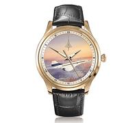 The Bradford Exchange - ‘Spirit of Concorde’ 50th Anniversary Men's Art Watch - with Philip E. West's Art, Gold-Plated casing and Genuine Leather Strap.