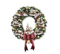The Bradford Exchange Thomas Kinkade Christmas Village Illuminated Wreath -Intricate 3D Scenes, 7 Glowing Buildings, 11 Lanterns And 20 Figures