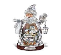 The Bradford Exchange Thomas Kinkade 'Santa Claus Is On His Way' Figurine Sparkling Santa Holds A Glowing Lantern, With 3D Village Inside. Miniature Sleigh And Reindeer Circle Base Exclusively From