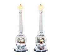 The Bradford Exchange Thomas Kinkade 'Time Of Contemplation' Candleholder Set - with Thomas Kinkade art, glass snowglobes with illuminated sculptural houses
