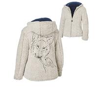 The Bradford Exchange - 'Warmth Of The Wild' Wolf Sherpa Jacket - Wolf-inspired, cream-toned lightweight sherpa jacket lined with blue jersey knit and embroidered wolf art on the back. (Medium)
