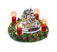 The Bradford Exchange 'Winter Magic' Evergreen Advent Wreath -Handcrafted Christmas Wreath With Evergreen Branches, Illumination And Moving Brockenbahn Train In Addition To Melody