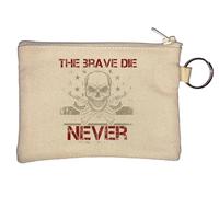 The Brave die Never Skull Graphic Key Chain Coin Purse Beige