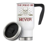The Brave die Never Skull Graphic Vacuum Insulated Thermal Travel Coffee Mug 480ml White