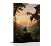 The Brave Fight The Dragon Canvas Wall Art Posters Prints Painting for Bedroom Dorm Living Room Office Decor 08x12inch(20x30cm)