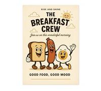 The Breakfast Crew Kitchen Wall Art, Modern Food Poster, Cartoon Mascot Prints, Kitchen Typographic Home Decor, A3 (Print Only) - 42x29.7cm