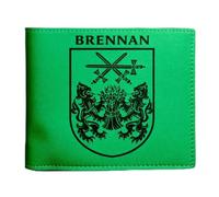 The Brennan Irish Family Crest Coat of Arms Green Pu Leather Wallet Personalised Laser Engraved Bifold