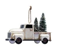 The Bride Collection Vintage Style Pickup Truck Ornament with Sisal Trees - Rustic 4WD White Truck with Christmas Trees Ornament - Old School Big Block Half Ton Pick Up with 2 Snowy Evergreen Conifers