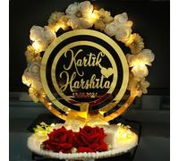 THE BRIDE MADE White Engagement Wedding Ring Platter with Customized Name & Date and LED lighit | Wedding Ring Platter | Marriage Decor | Engagement Tray | Saggi Thali