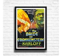 The Bride of Frankenstein, Horror Movie Print, Scary Thriller Film Poster, A4 and A3 Size Frame Options, Great Home, Pub, Café, Bar Wall Art Print, House gift for horror lovers (A3 Framed (Black))