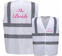 The Bride Premium White Hi Vis Safety Vest - Perfect for Hen Parties, Bride Tribe, I Do Crew, Wedding Celebrations, Ladies & Hens by Brookhivis (White, Medium)