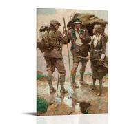 The Bridge 1921 by Dean Cornwell - Realism Wall Art Print Showcasing Hikers with Sticks And Backpacks in A Rural Setting Print Photo Art Painting Canvas Home Decorative Bedroom Modern Decors Frame-st