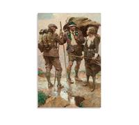 The Bridge 1921 by Dean Cornwell - Realism Wall Art Print Showcasing Hikers with Sticks And Backpacks in A Rural Setting Canvas Wall Art Prints Photo Picture Paintings Room Decor Home Decorative Unfr