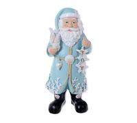 The Bridge Collection 10" Coastal Santa Claus in Blue Coat Holding a Seashell Figurine - Nautical Christmas Santa w/Starfish Joy Sign - Beach