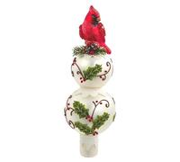 The Bridge Collection 12" Glass Holly and Cardinal Tree Topper - Glass Tree Topper - Country Christmas Decor - Vintage Tree Topper - Finial Topper