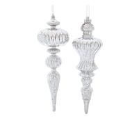 The Bridge Collection 12" Silver Finial Ornaments Set - Faux Mercury Glass Plastic Finial Drop Christmas Ornaments