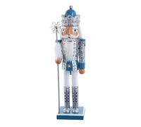 The Bridge Collection 15" Blue and Silver Nutcracker King with Scepter - Wooden Holiday Decor with Glitter and Jewel Accents - Holiday Accent for Classic Winter Displays