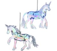 The Bridge Collection 4.2" Iridescent Unicorn Ornaments - Set of 2 - Home for The Holidays - Christmas Tree Ornaments - Iridescent Ornaments - Crystal Christmas Decor