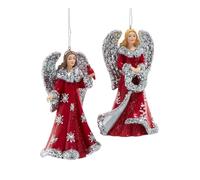 The Bridge Collection 4.25" Red & Silver Angels with Glittery Wings Christmas Ornaments Set of 2