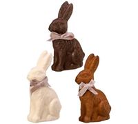 The Bridge Collection 4" Resin Chocolate Bunnies with Bows Figurines - Set of 3 - Chocolate Easter Decorations - Candy Bunny Figurine - White Easter Bunny