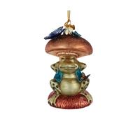 The Bridge Collection 4" Whimsical Glass Frog with Mushroom Ornament - Woodland Fairytale Frog with Toadstool Christmas Ornament