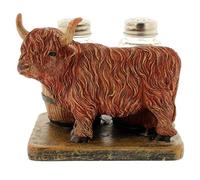 The Bridge Collection 5" Highland Bull Cow Salt & Pepper Shaker Set- Farmhouse Kitchen Decor - Western Rustic Cattle Figurine - Gift for Cow Lovers - Decorative Salt and Pepper Holder