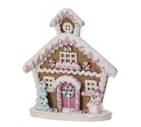 The Bridge Collection 8" Claydough Pastel Pink Flat Candy Gingerbread House- 2-D Style Christmas Cookie House with Icing & Candy Accents