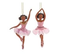 The Bridge Collection African American Ballerina Christmas Ornaments - Set of 2 - Elegant Pink Tutu Ballet Dancer Decorations